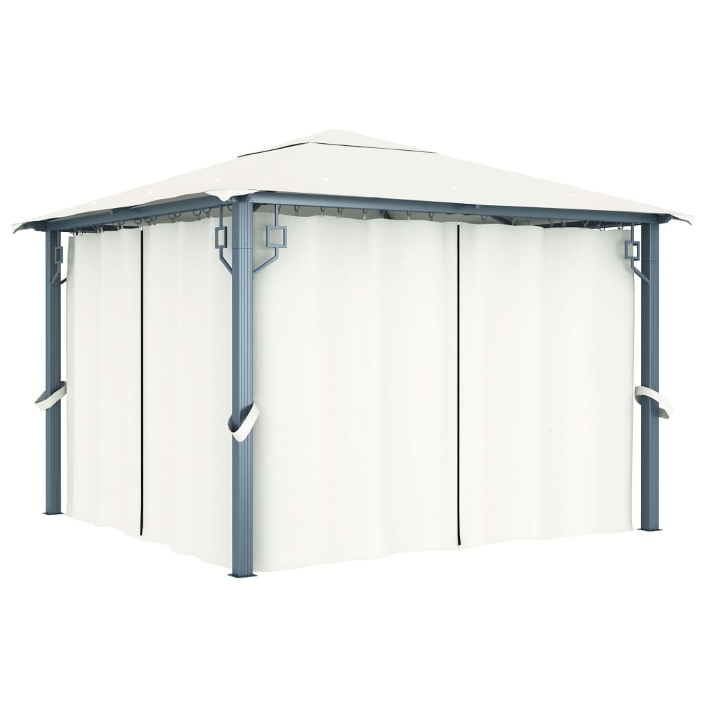 Gazebo With Curtain&Led String Lights 3X3 M Aluminium