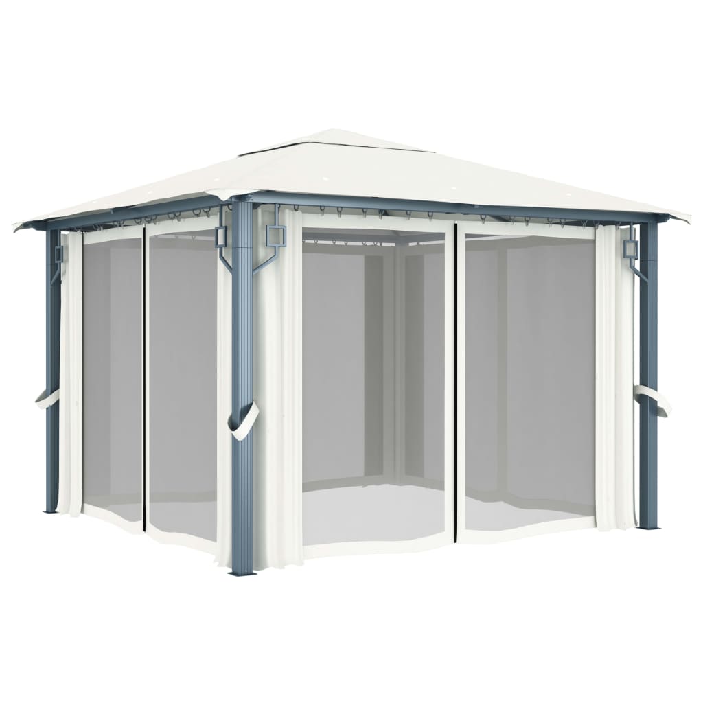 Gazebo With Curtain&Led String Lights 3X3 M Aluminium