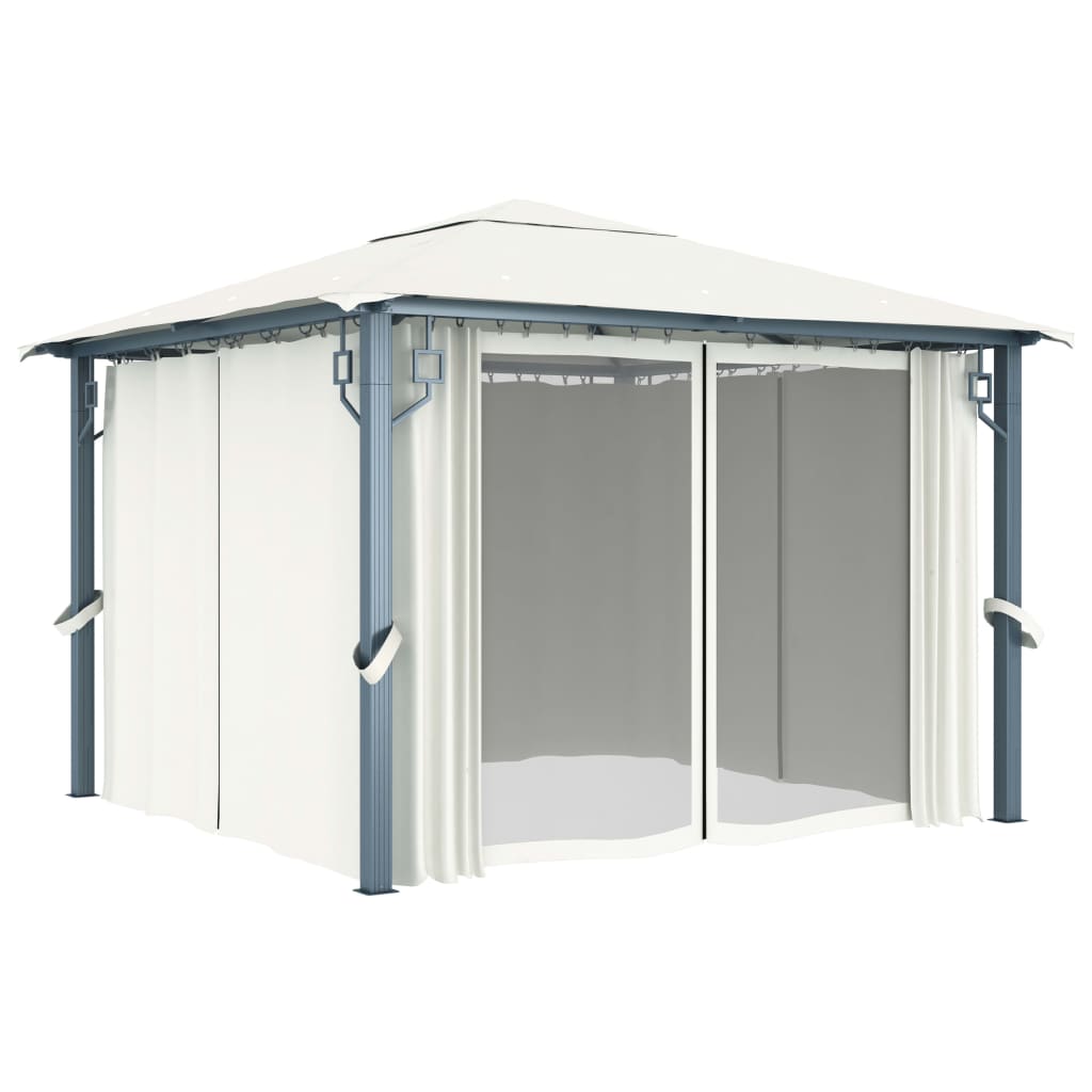 Gazebo With Curtain&Led String Lights 3X3 M Aluminium
