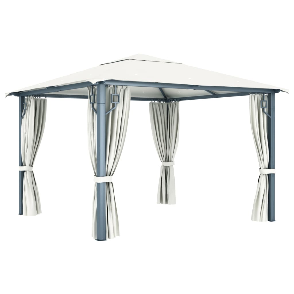 Gazebo With Curtain&Led String Lights 3X3 M Aluminium
