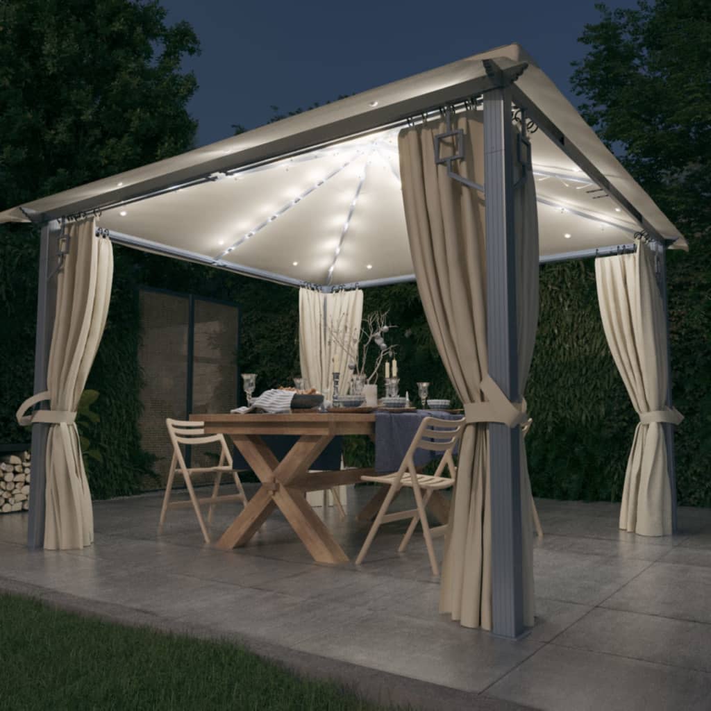 Gazebo With Curtain&Led String Lights 3X3 M Aluminium