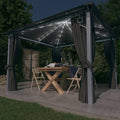 Gazebo With Curtain&Led String Lights 3X3 M Aluminium
