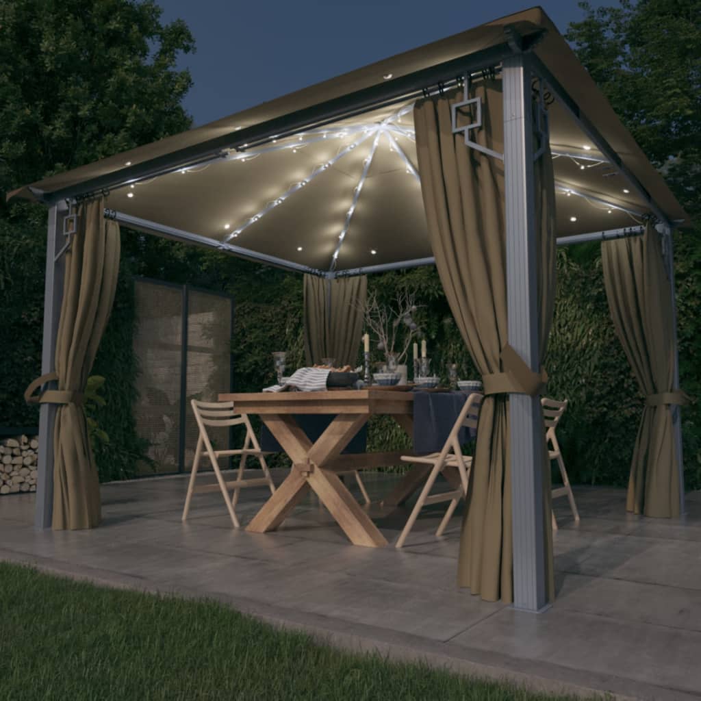 Gazebo With Curtain&Led String Lights 3X3 M Aluminium