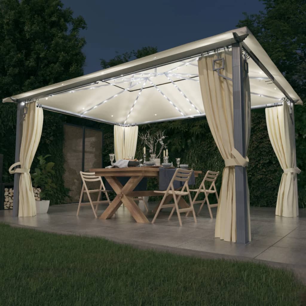 Gazebo With Curtain&Led String Lights 3X3 M Aluminium