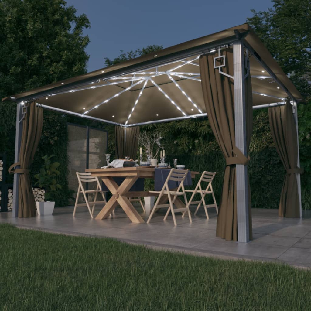 Gazebo With Curtain&Led String Lights 3X3 M Aluminium