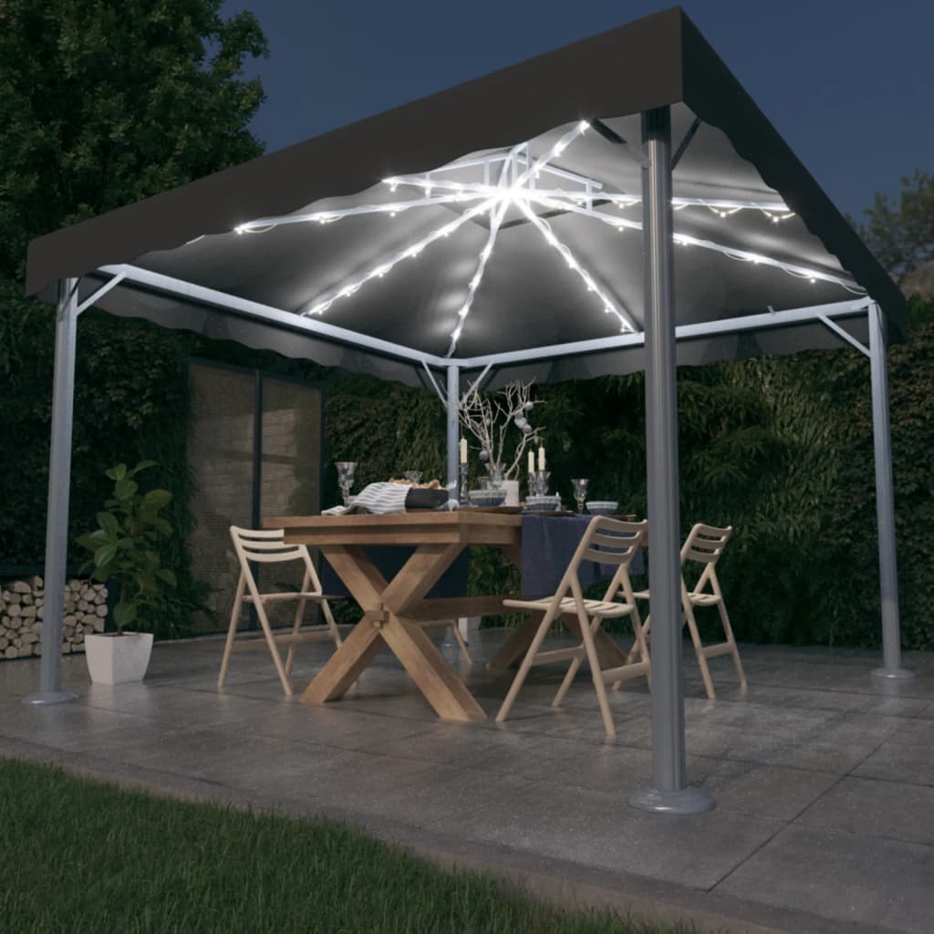 Gazebo With Led String Lights 300X300 Cm Aluminium