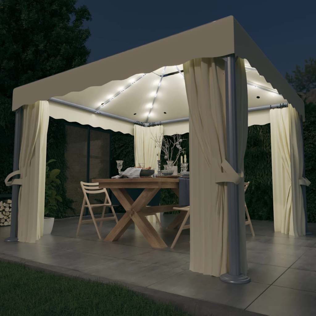 Gazebo With Curtain&Led String Lights