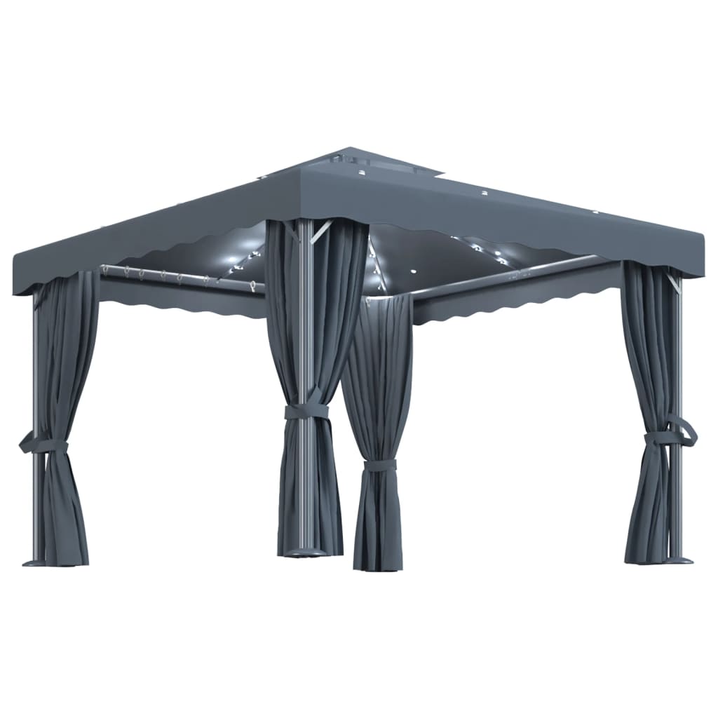 Gazebo With Curtain&Led String Lights