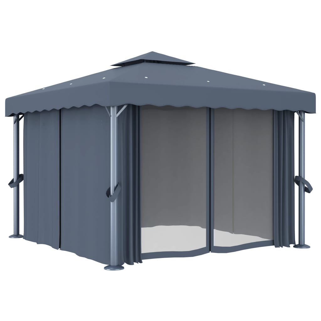 Gazebo With Curtain&Led String Lights