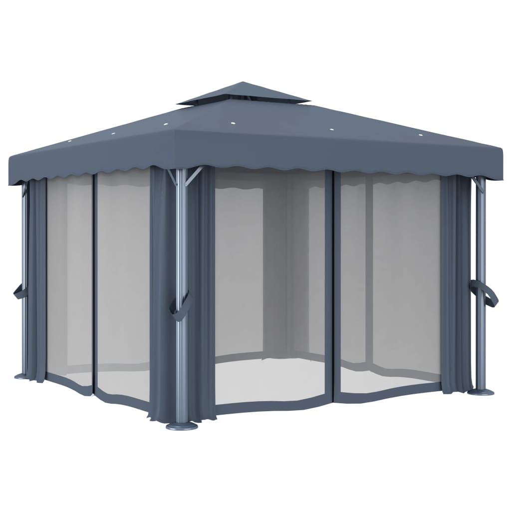 Gazebo With Curtain&Led String Lights