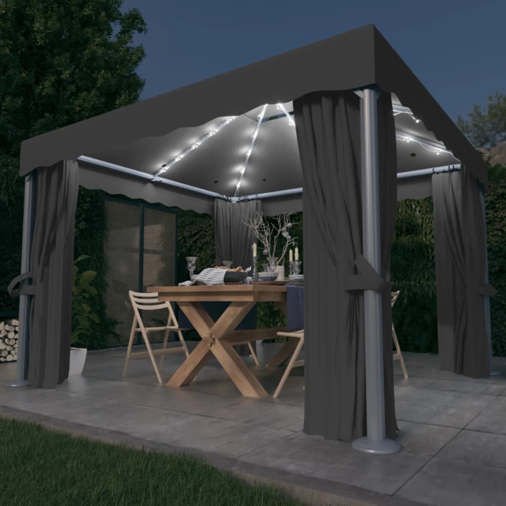 Gazebo With Curtain&Led String Lights