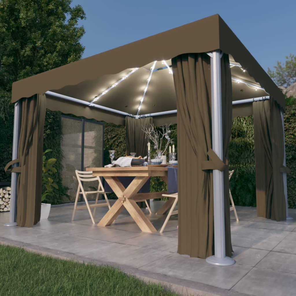 Gazebo With Curtain&Led String Lights