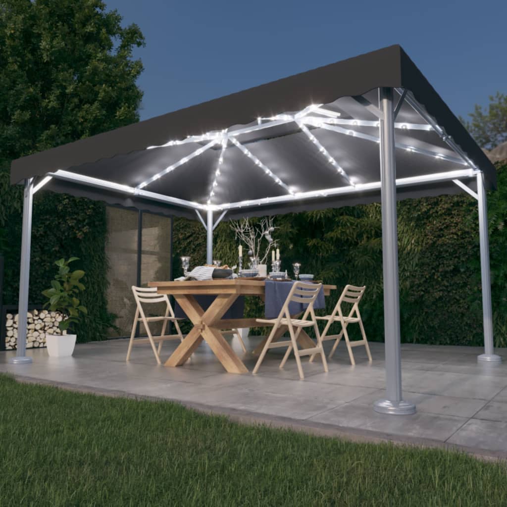 Gazebo With Led String Lights 400X300 Cm Aluminium