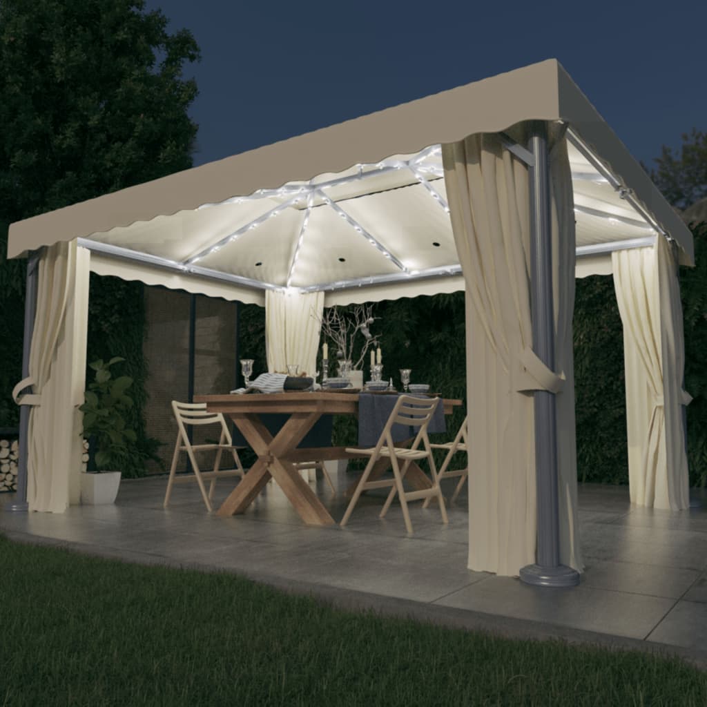 Gazebo With Curtain&Led String Lights