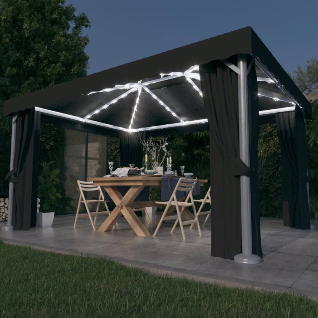 Gazebo With Curtain&Led String Lights