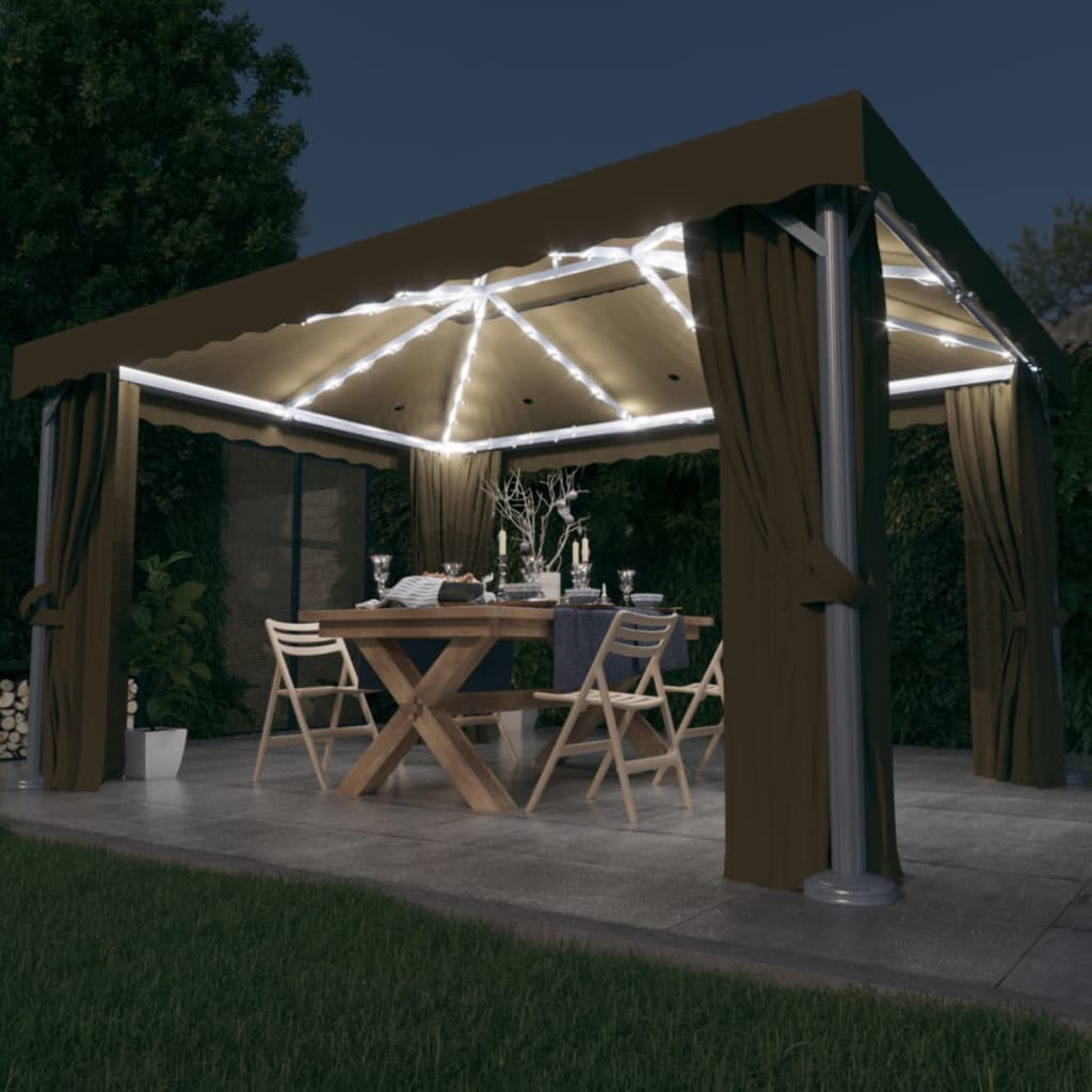 Gazebo With Curtain&Led String Lights