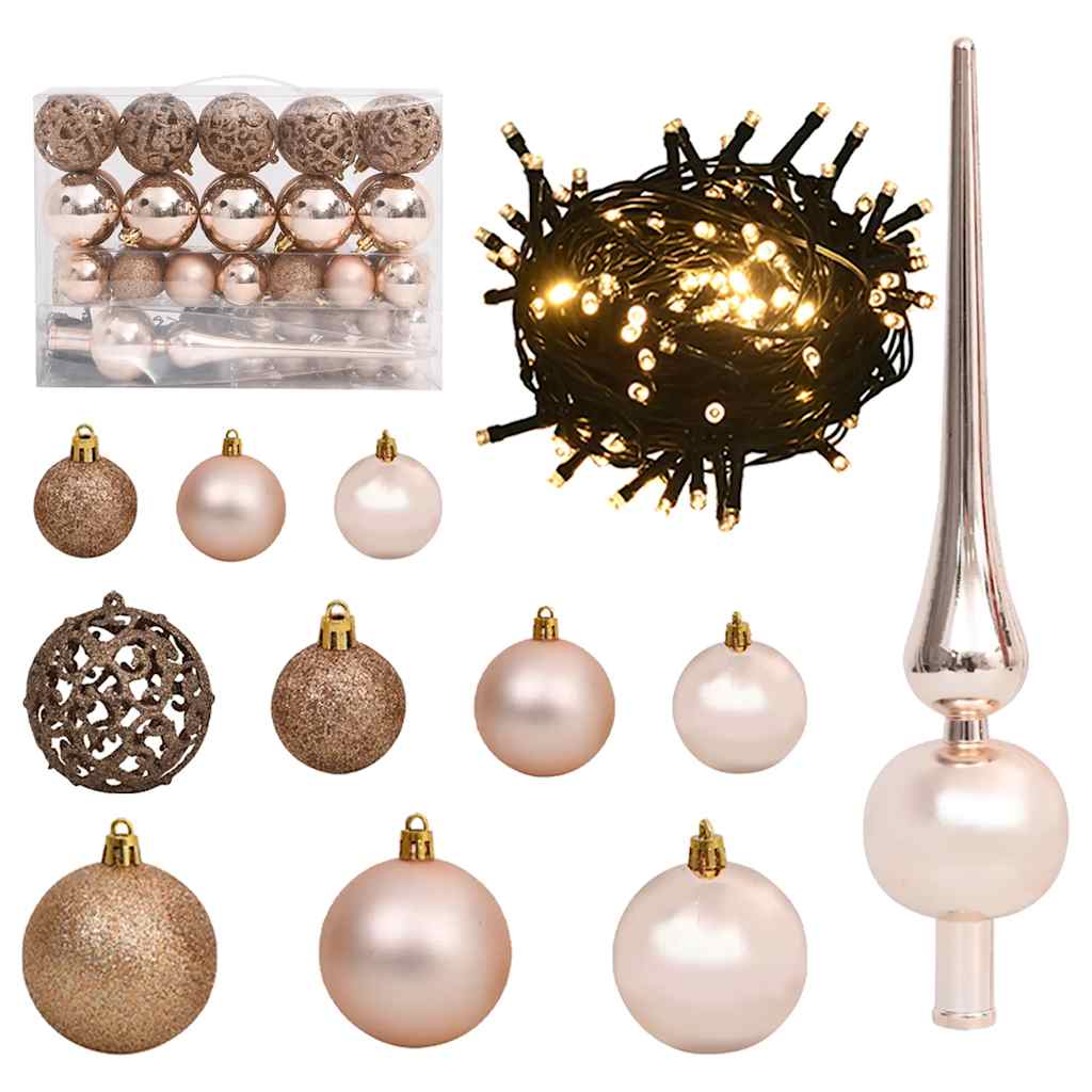 60 Piece Christmas Ball Set With Peak And 150 Leds Rose Gold