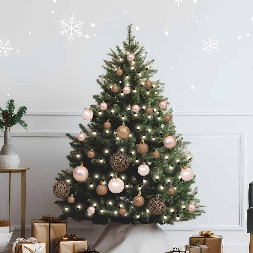 60 Piece Christmas Ball Set With Peak And 150 Leds Rose Gold