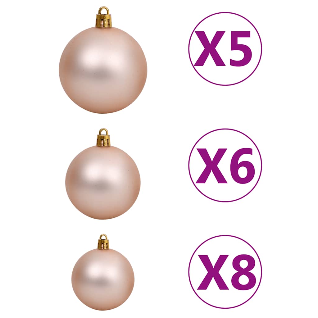60 Piece Christmas Ball Set With Peak And 150 Leds Rose Gold