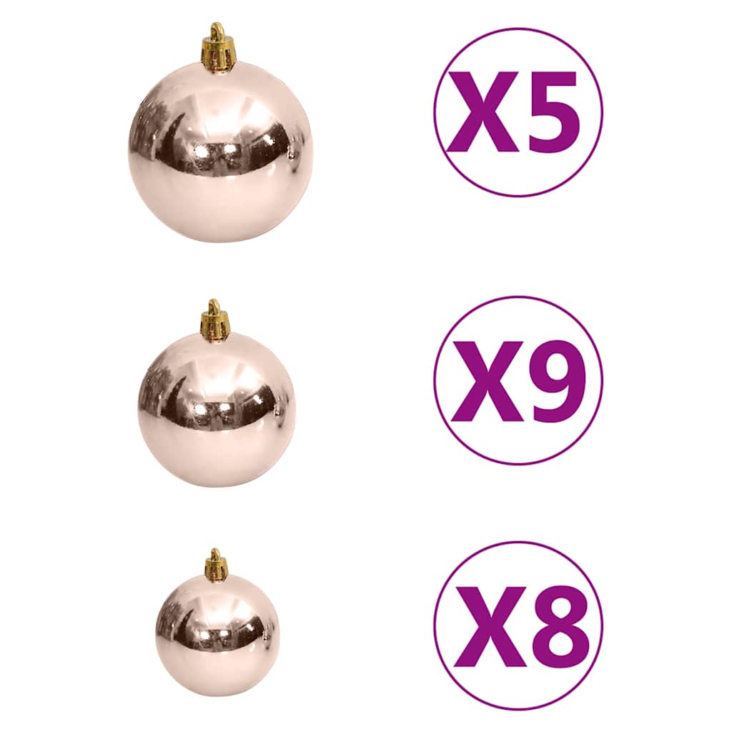 60 Piece Christmas Ball Set With Peak And 150 Leds Rose Gold