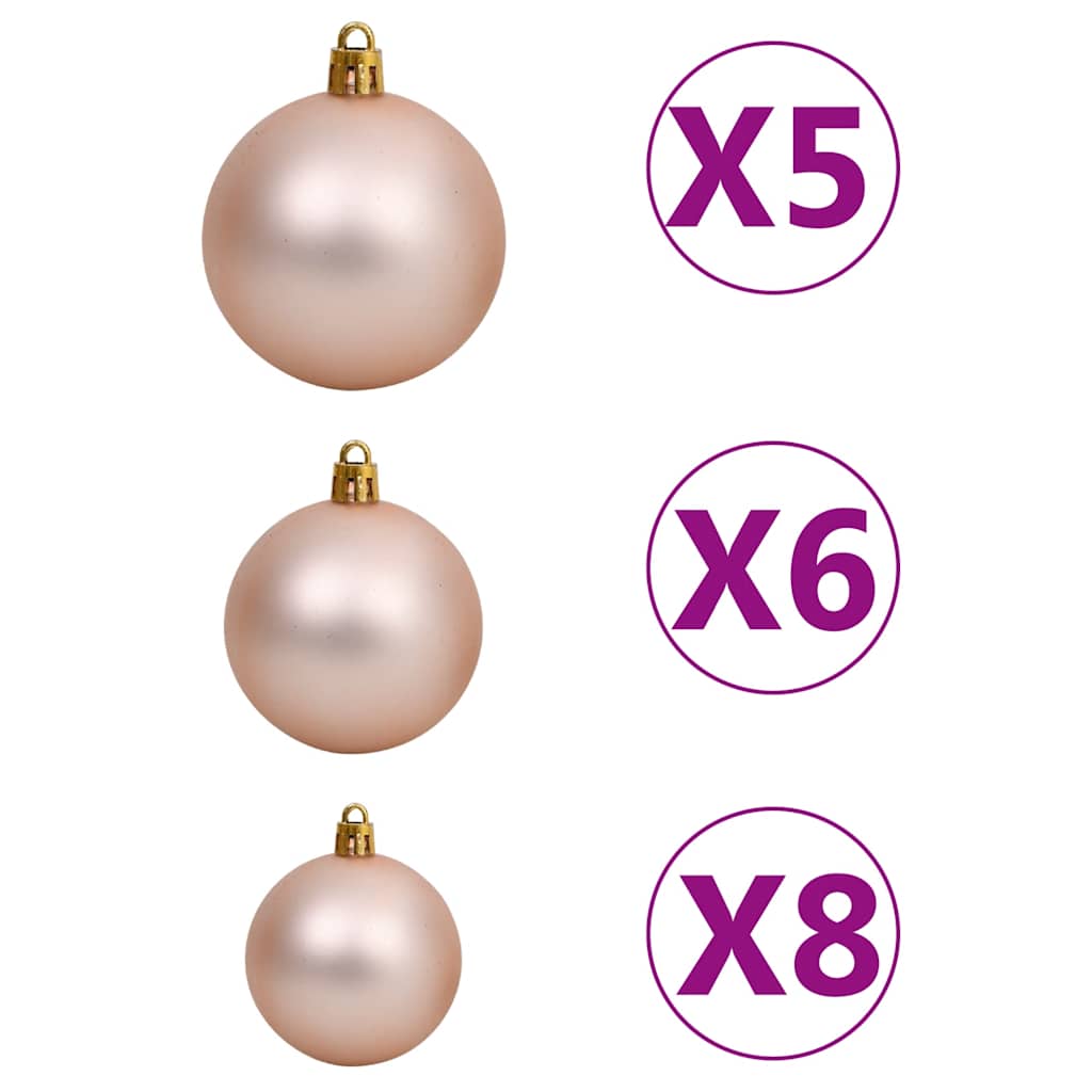 60 Piece Christmas Ball Set With Peak And 150 Leds Rose Gold