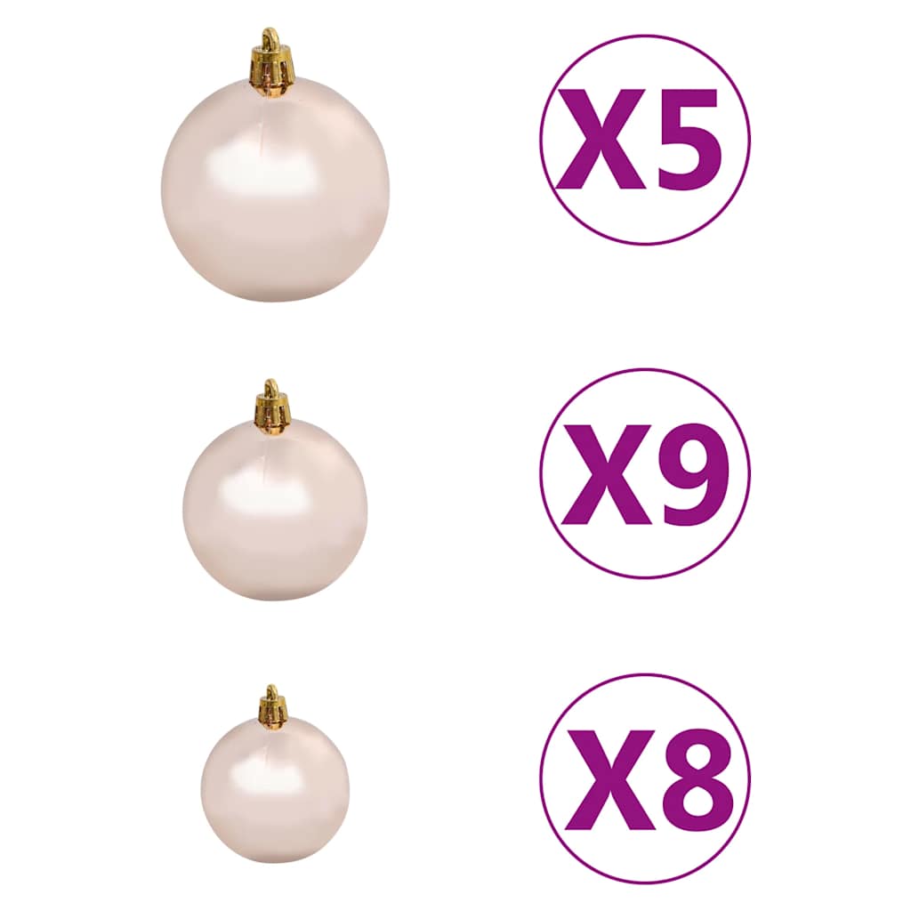 60 Piece Christmas Ball Set With Peak And 150 Leds Rose Gold