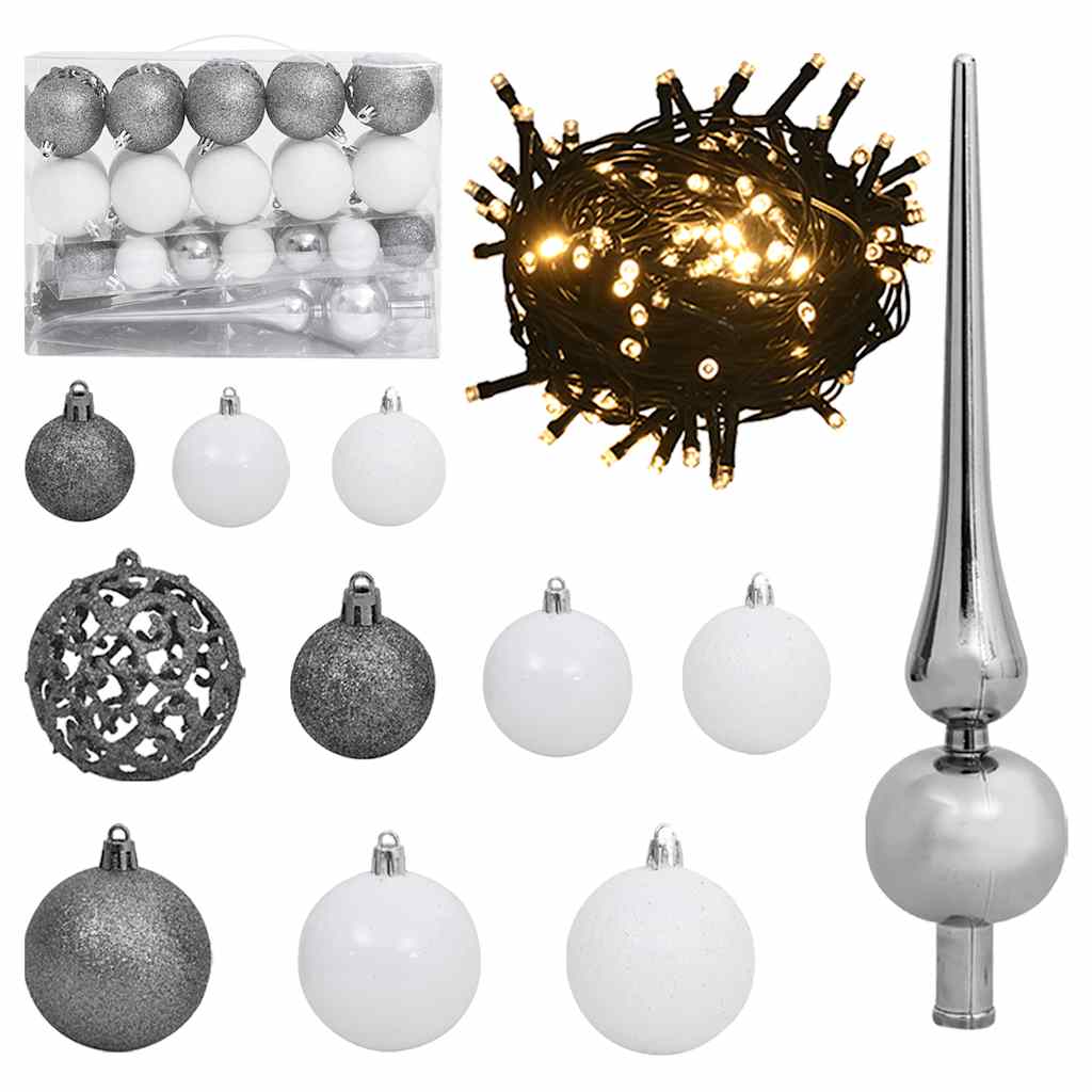 60 Piece Christmas Ball Set With Peak And 150 Leds Rose Gold