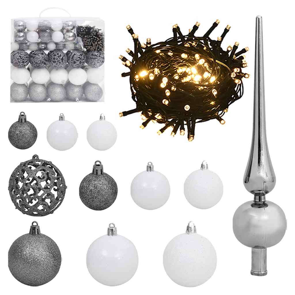 60 Piece Christmas Ball Set With Peak And 150 Leds Rose Gold