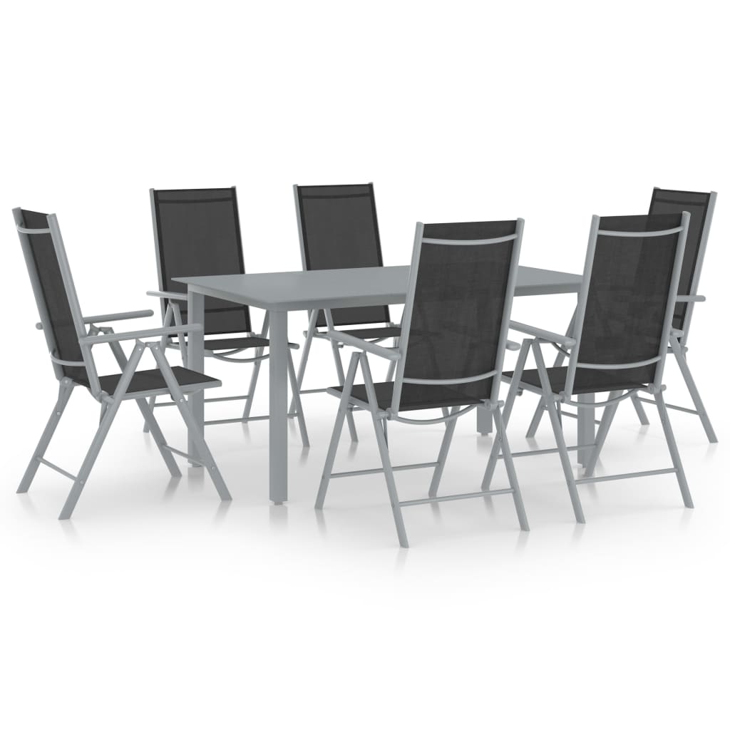 7 Piece Garden Dining Set Aluminium And Black