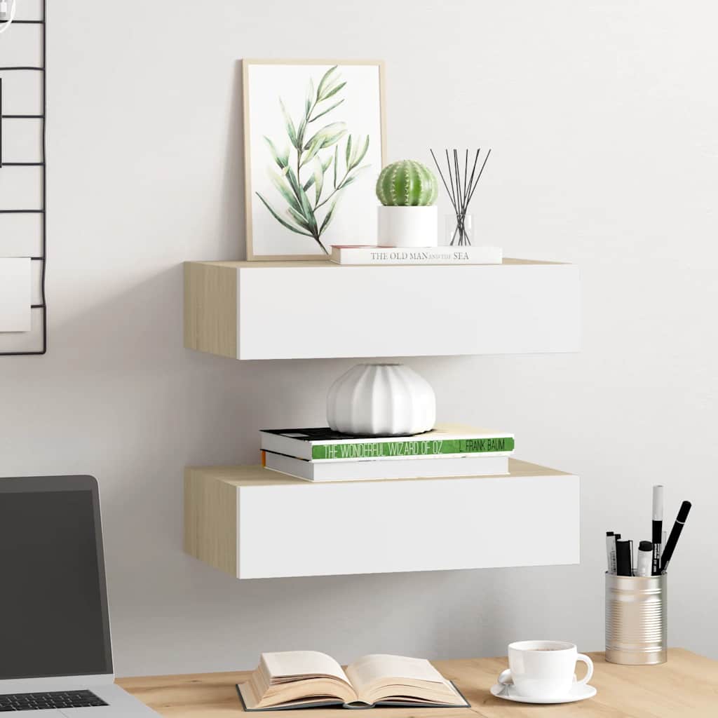 Wall Drawer Shelves 2 Pcs 40X23.5X10Cm Mdf