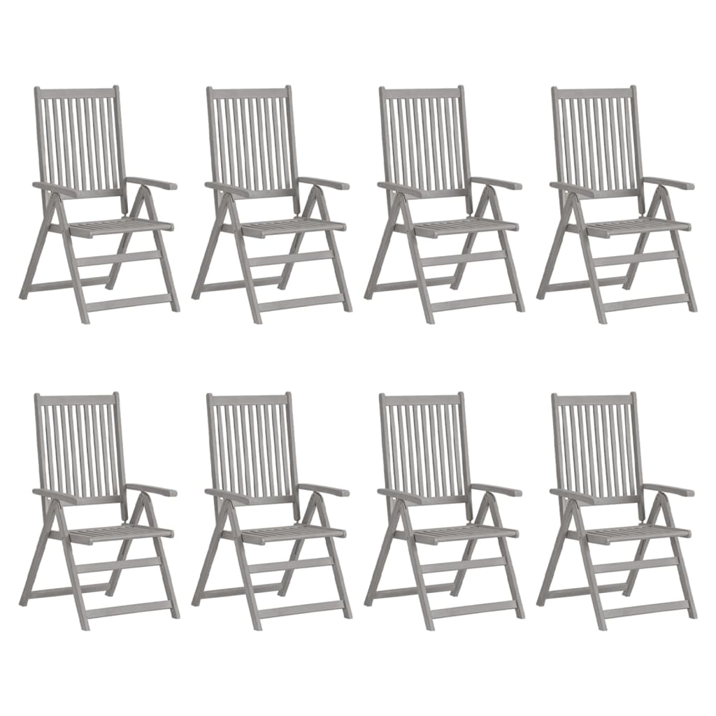 Garden Reclining Chairs 3 Pcs Grey Solid Acacia Wood
