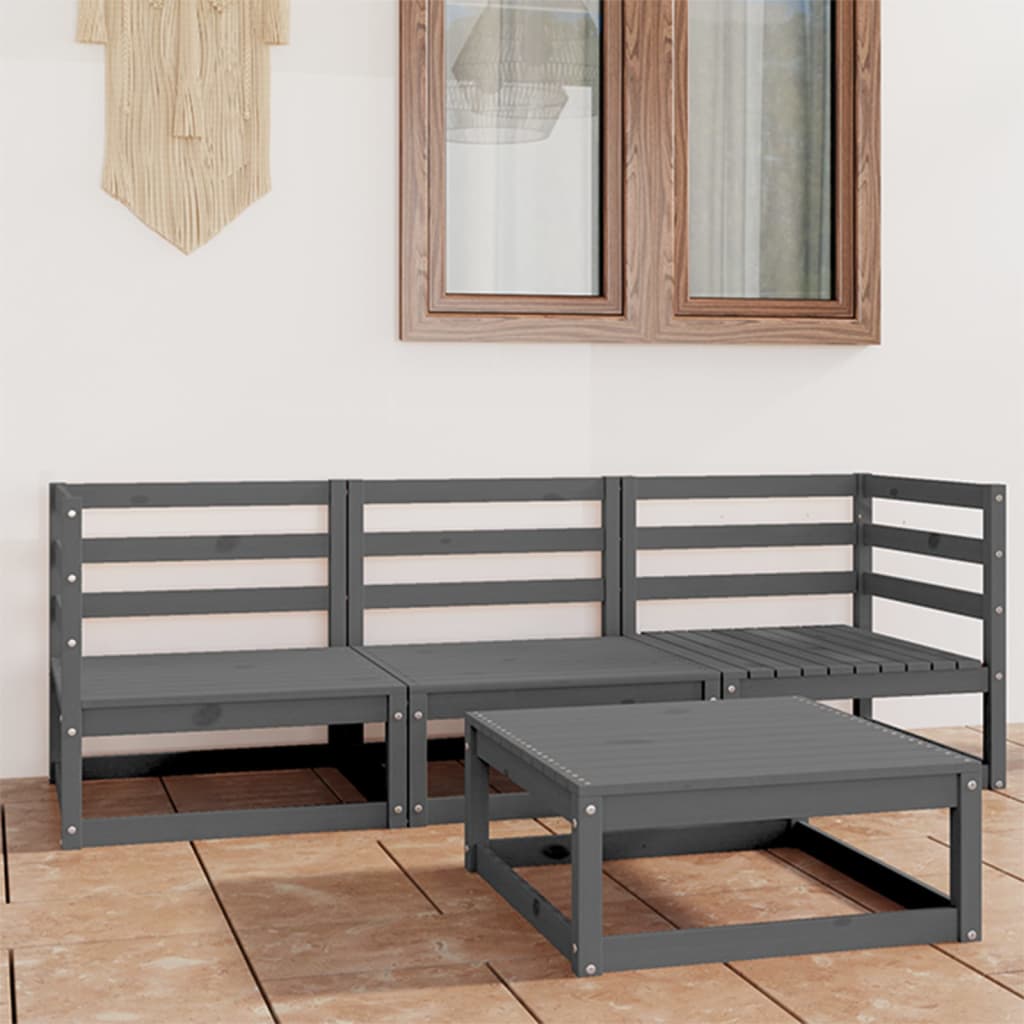 4 Piece Garden Lounge Set Solid Wood Pine