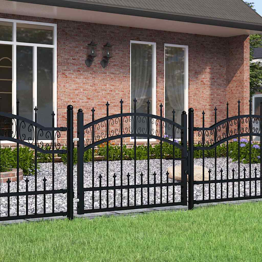Garden Gate Black Steel 103x120cm Lockable Fence 3 Keys Grey Powder-coated steel