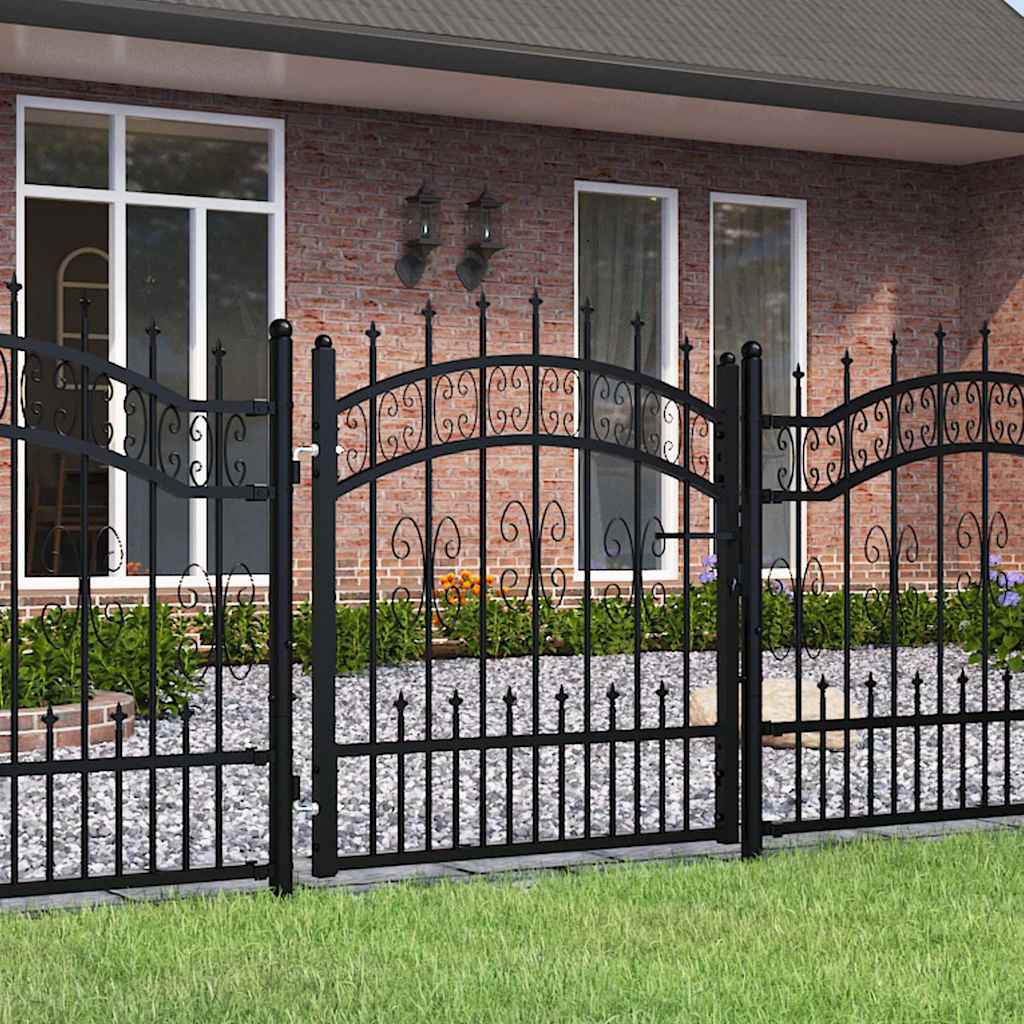 Garden Gate Black Steel 103x120cm Lockable Fence 3 Keys Grey Powder-coated steel
