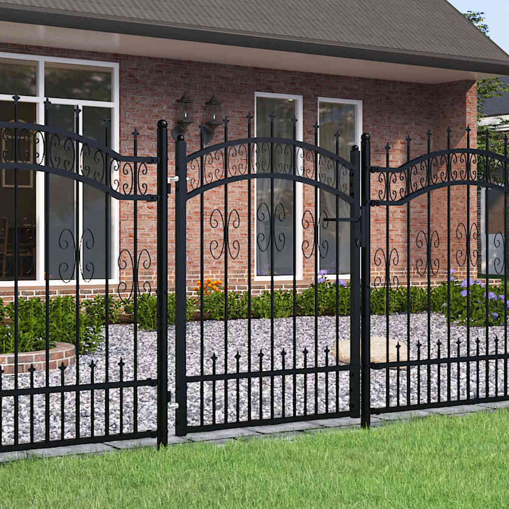 Garden Gate Black Steel 103x120cm Lockable Fence 3 Keys Grey Powder-coated steel