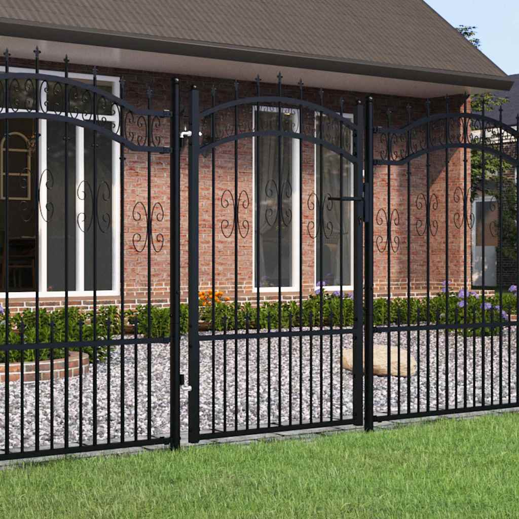 Garden Gate Black Steel 103x120cm Lockable Fence 3 Keys Grey Powder-coated steel