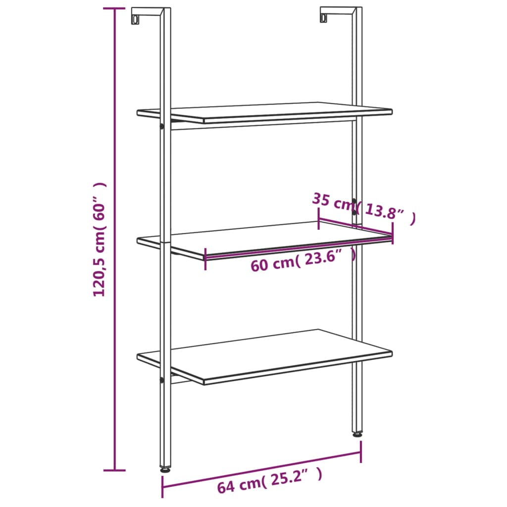 3-Tier Leaning Shelf And Black 64X35X