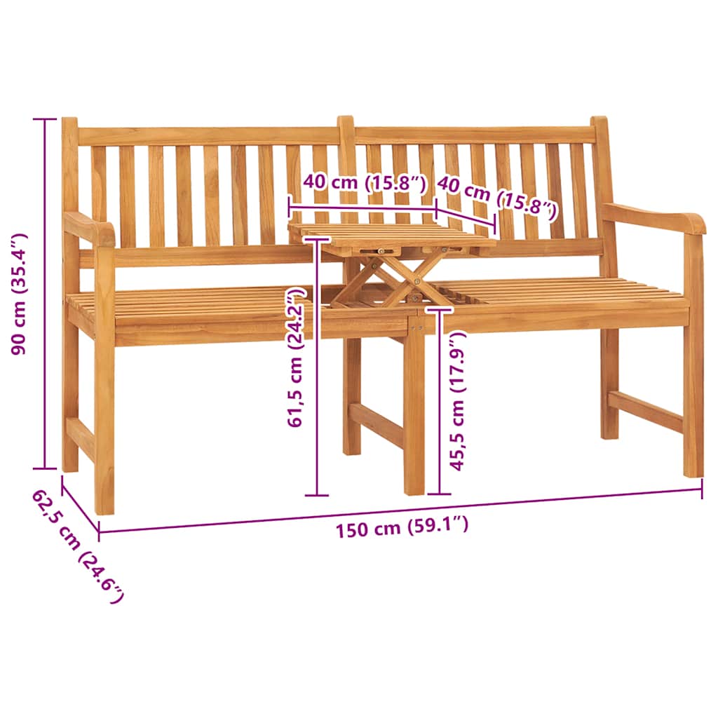3-Seater Garden Bench With Table 150 Cm Solid Teak Wood