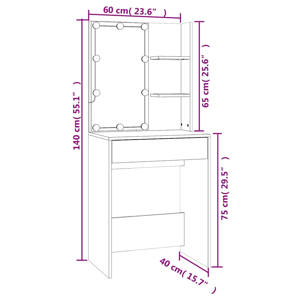 Dressing Table With LED 60X40X140 Cm