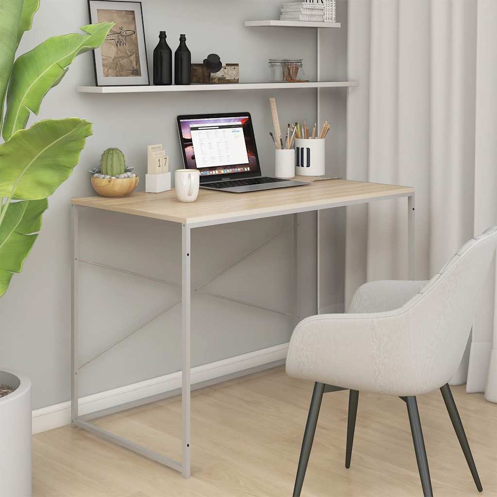 Desk Black Computer 110X60Cm Office Work Writing Table Metal Frame 110 Cm White