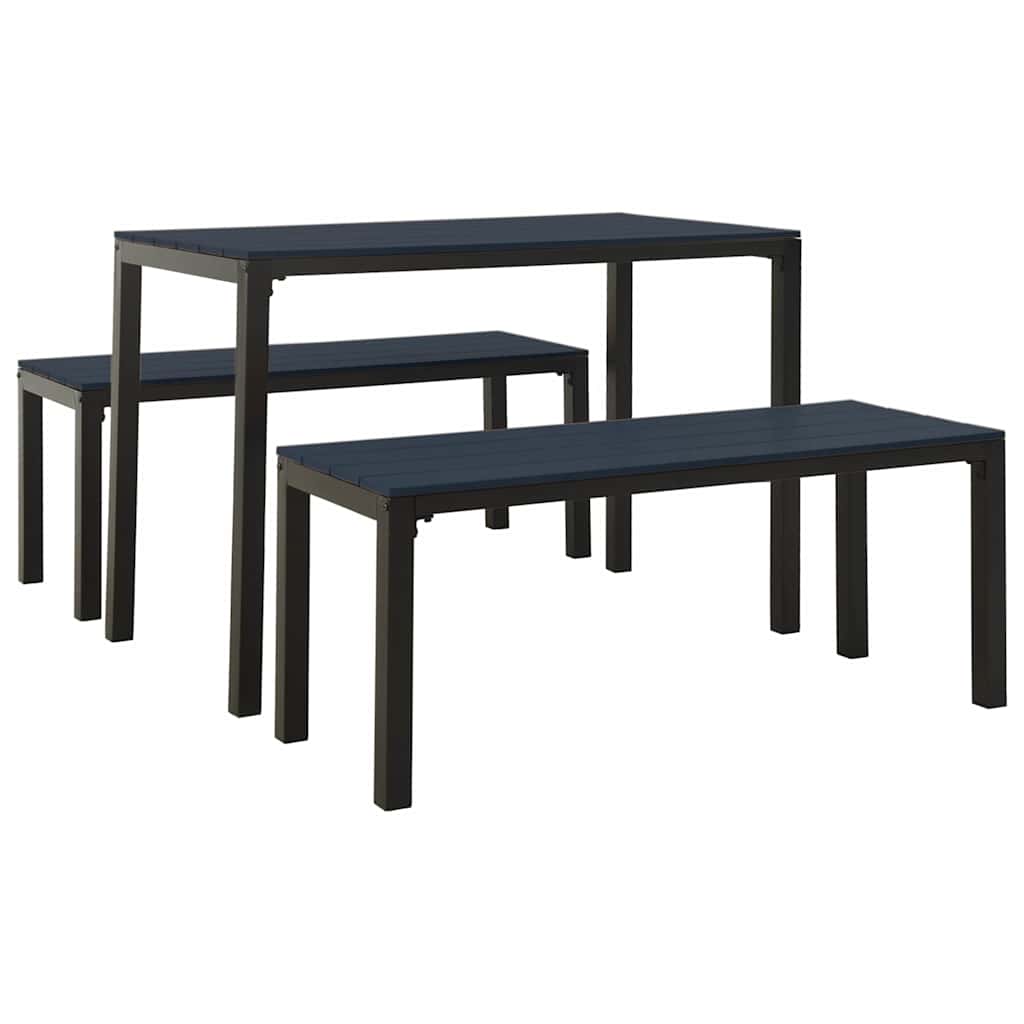 Outdoor Furniture Set 3 Piece Garden Dining Steel & WPC Patio Table Chairs black
