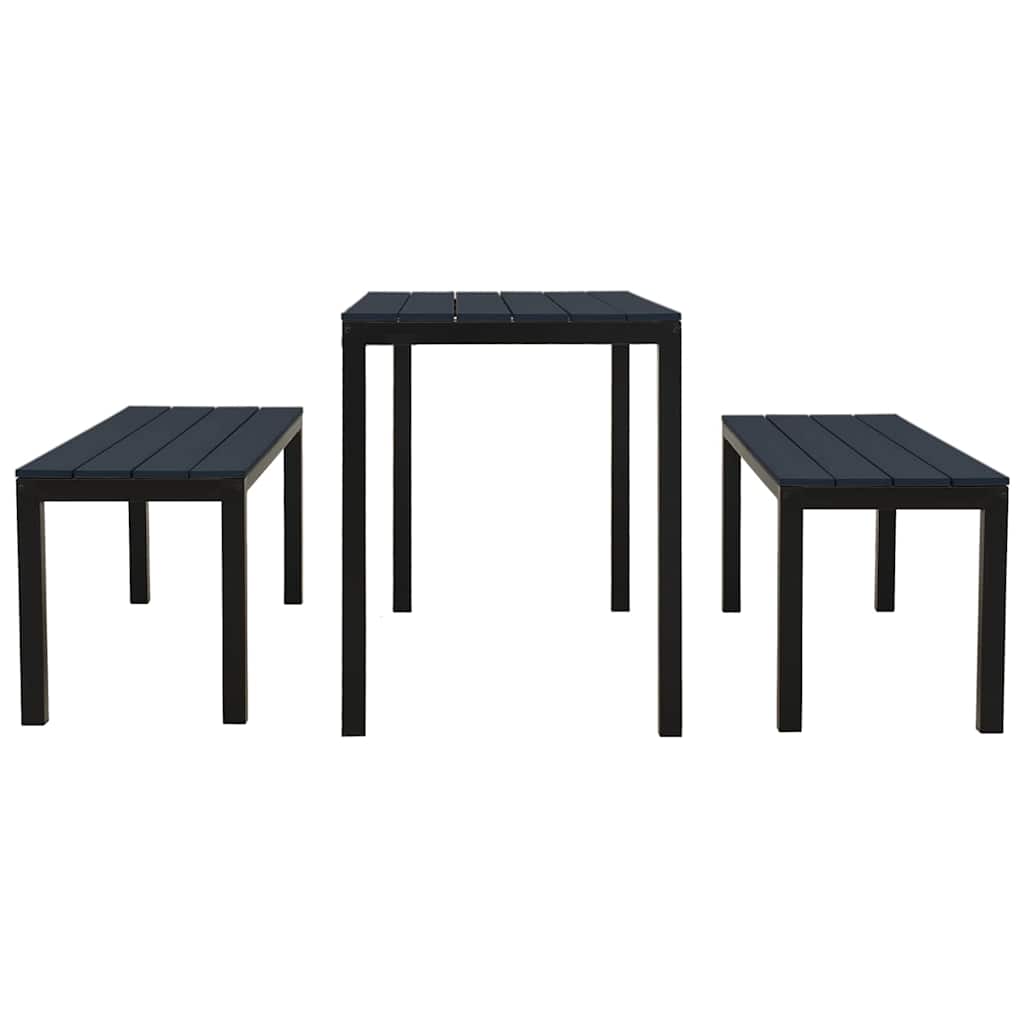 Outdoor Furniture Set 3 Piece Garden Dining Steel & WPC Patio Table Chairs black