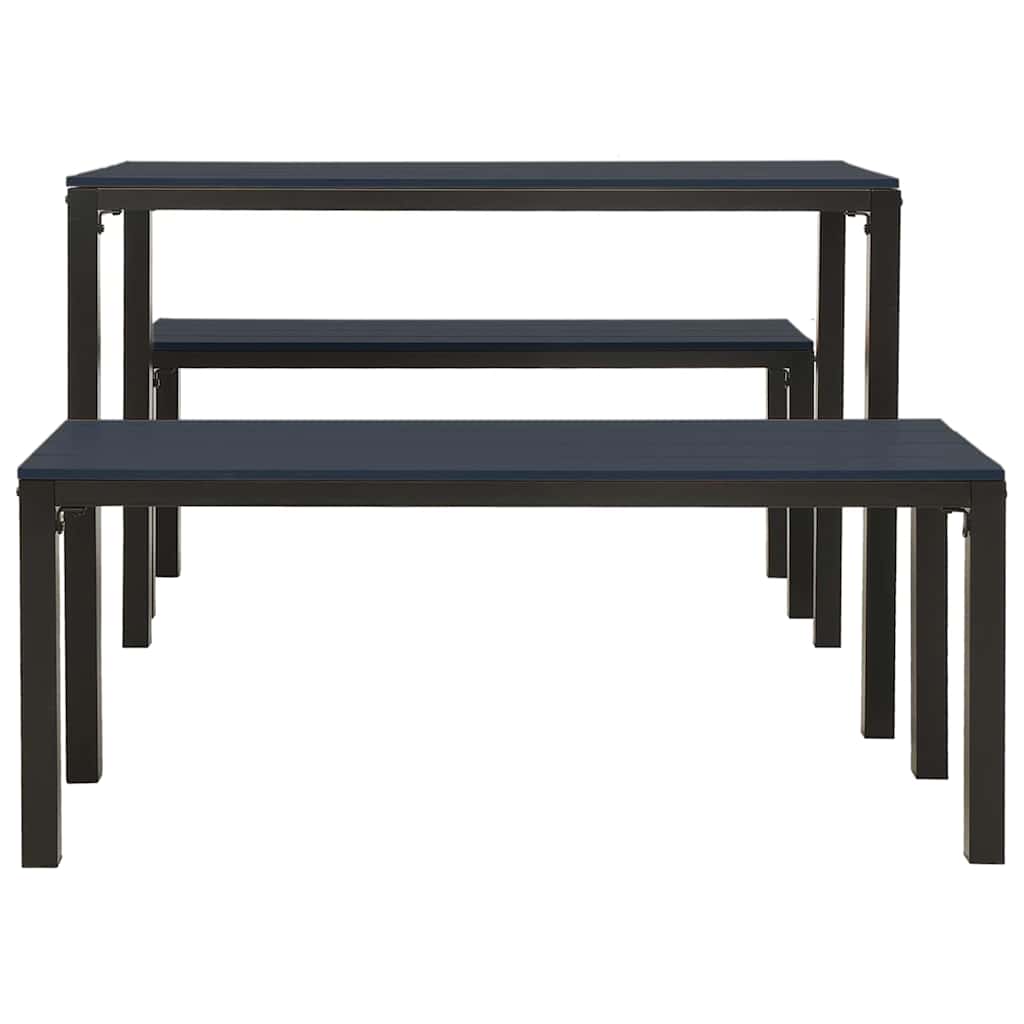 Outdoor Furniture Set 3 Piece Garden Dining Steel & WPC Patio Table Chairs black