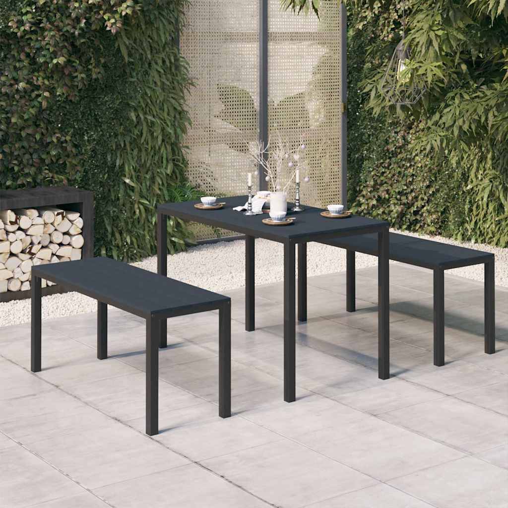 Outdoor Furniture Set 3 Piece Garden Dining Steel & WPC Patio Table Chairs black