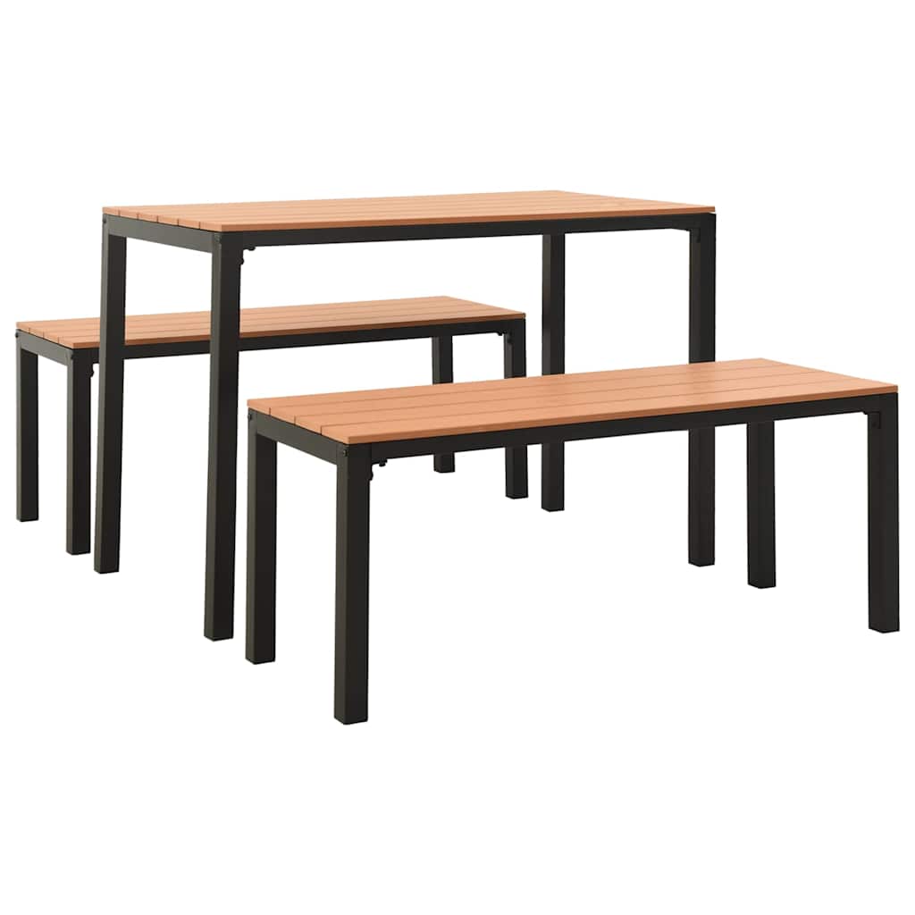 Outdoor Furniture Set 3 Piece Garden Dining Steel & WPC Patio Table Chairs black