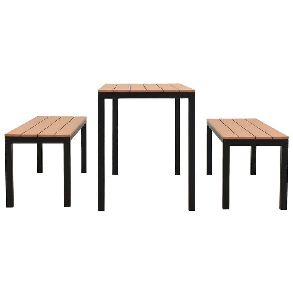 Outdoor Furniture Set 3 Piece Garden Dining Steel & Wpc Patio Table Chairs Black