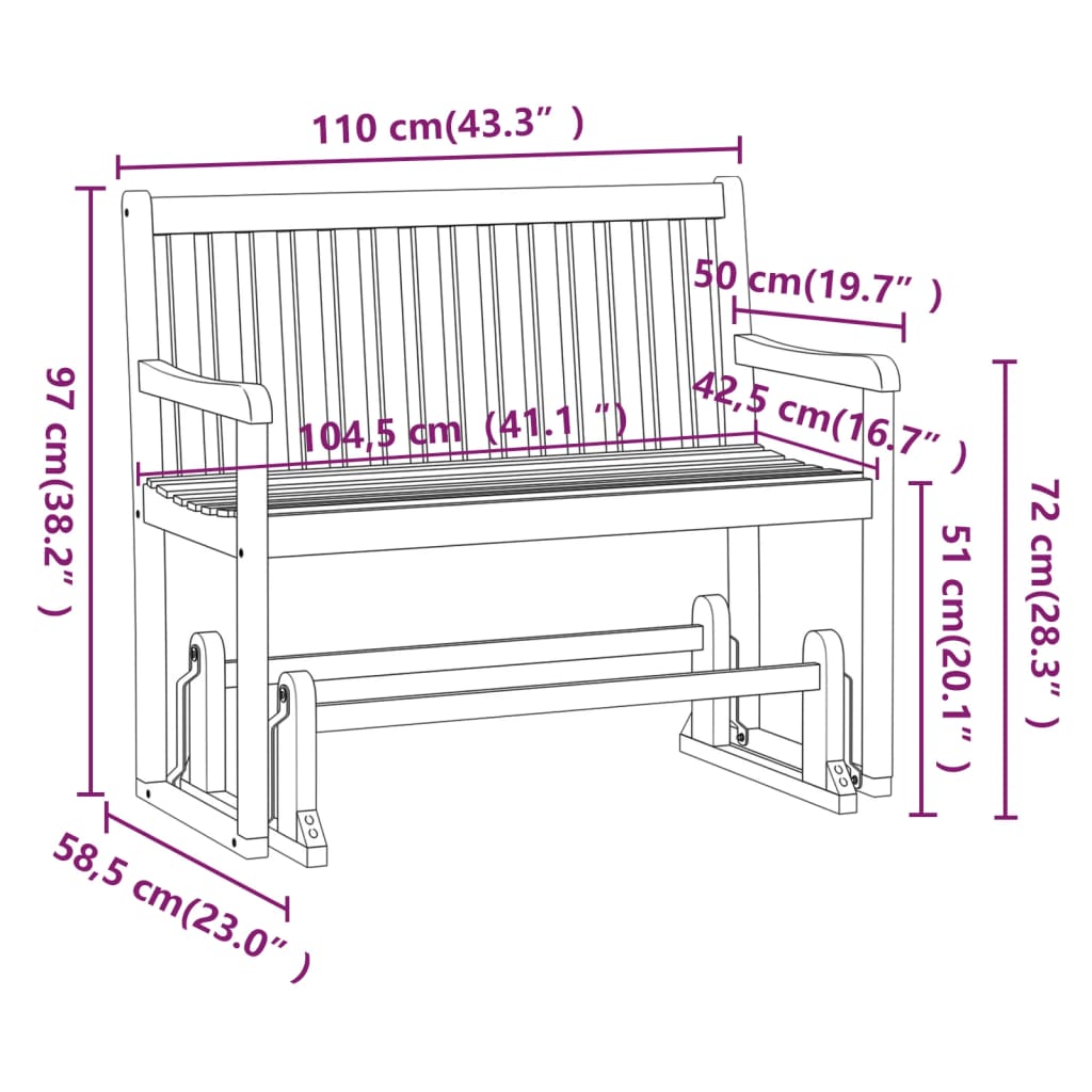 Garden Swing Bench 110 Cm Solid Acacia Wood