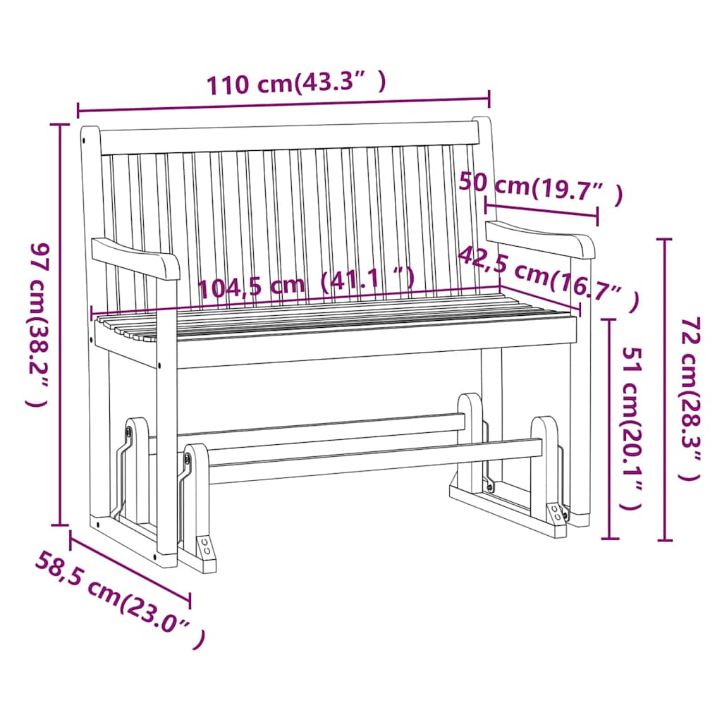 Outdoor Bench 110cm Acacia Garden Swing Hanging Patio Seat Wooden Furniture X-cr