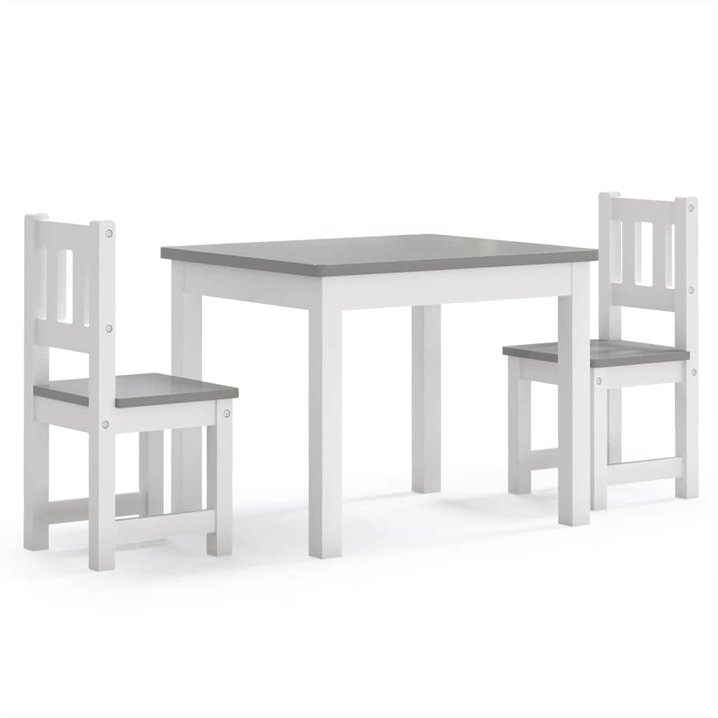 Kids Table and 2 Chairs Set White Grey MDF Children Activity Furniture