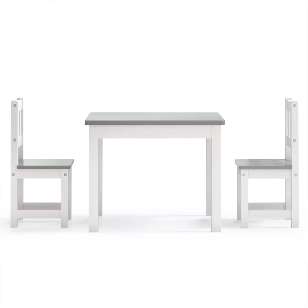 Kids Table and 2 Chairs Set White Grey MDF Children Activity Furniture